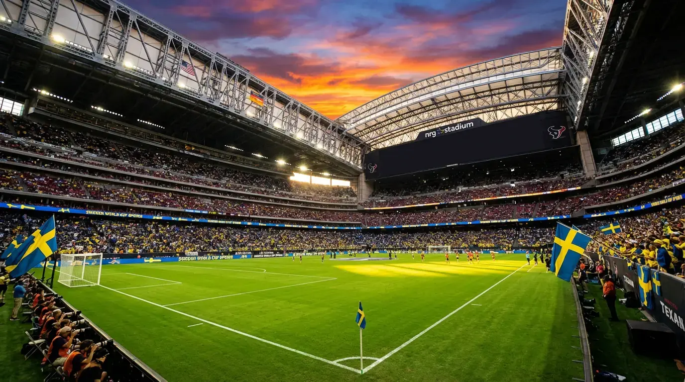 NRG Stadium i Houston med sitt infällbara tak öppet under VM 2026