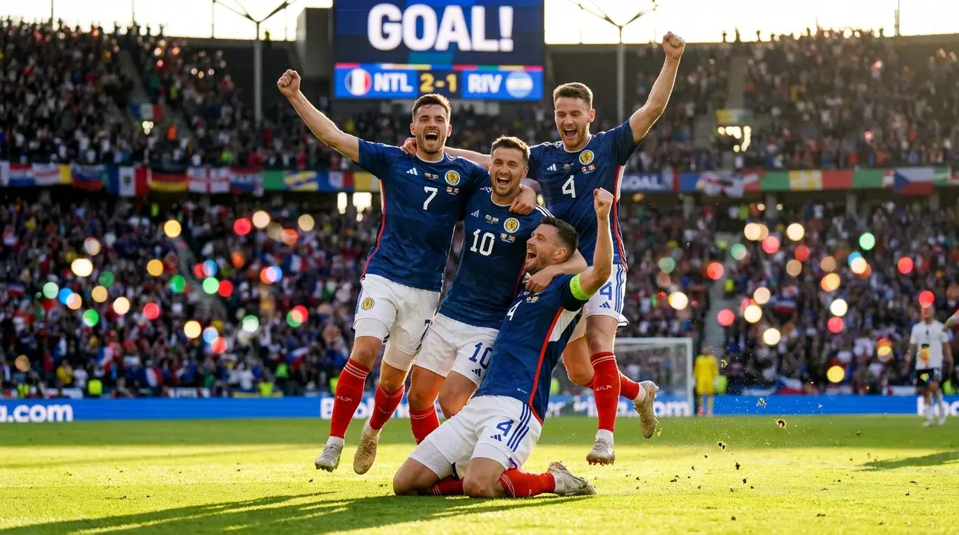 Landslagsspelare firar ett mål under en stor fotbollsturnering