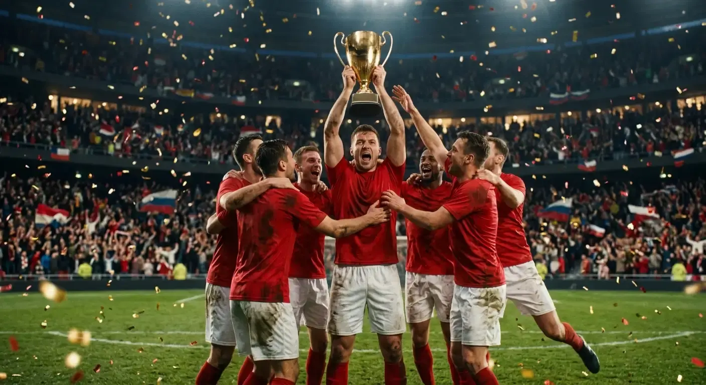 Spanska spelare firar med VM-pokalen på planen efter finalsegern